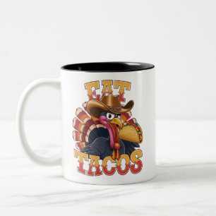 Erntedankfest Truthahn isst Tacos  Lustiger Mexika Zweifarbige Tasse