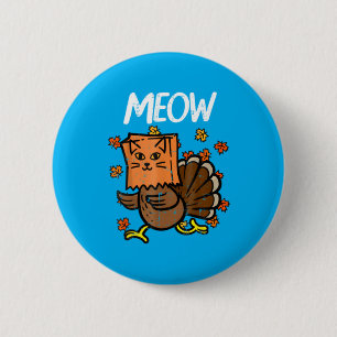 Erntedankfest Truthahn Miauz Katze Kopf Fall Button
