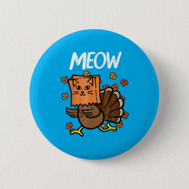 Erntedankfest Truthahn Miauz Katze Kopf Fall Button (Vorderseite)