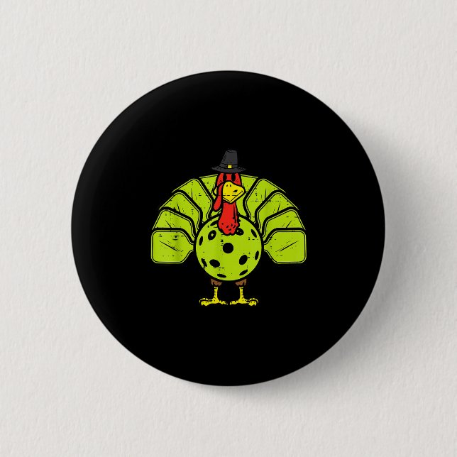 Erntedankfest Truthahn Pickleball Männer Button (Vorderseite)