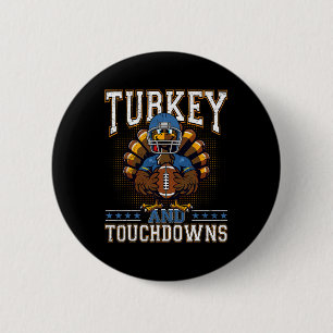 Erntedankfest Truthahn und Touchdowns Footbyll Män Button