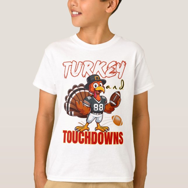 Erntedankfest Truthahn und Touchdowns Lustige Fußb T-Shirt (Vorderseite)