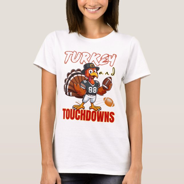 Erntedankfest Truthahn und Touchdowns Lustiger Foo T-Shirt (Vorderseite)