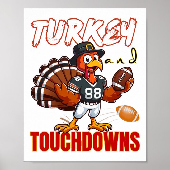 Erntedankfest Truthahn und Touchdowns Lustiges Fuß Poster (Vorne)