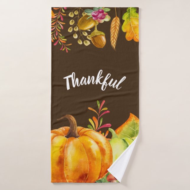 Erntepumpen und Herbstleaves Grenze dankbar Badhandtuch Set (Badehandtuch)