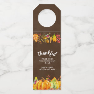 Erntepumpen und Herbstleaves Grenze dankbar Flaschenanhänger