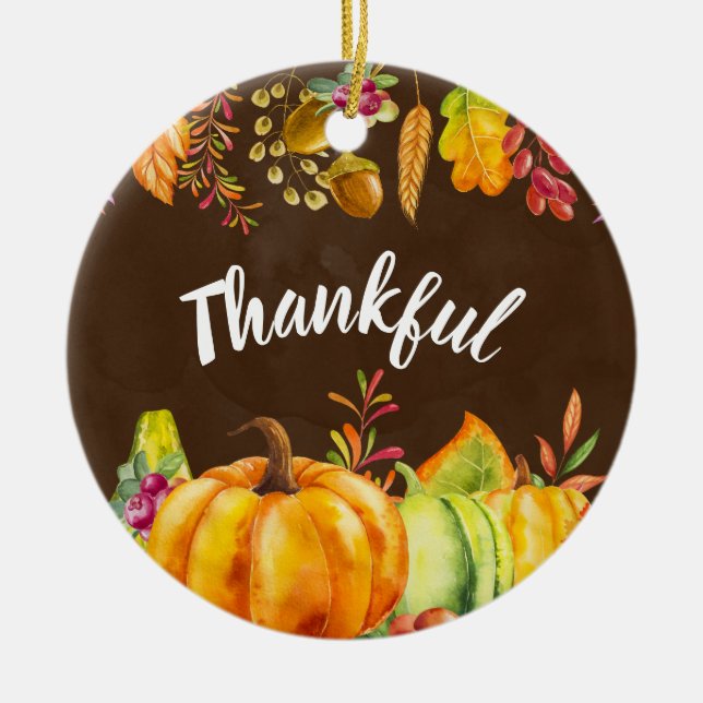 Erntepumpen und Herbstleaves Grenze dankbar Keramik Ornament (Vorne)