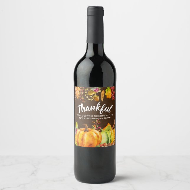 Erntepumpen und Herbstleaves Grenze dankbar Weinetikett (Vorderseite)