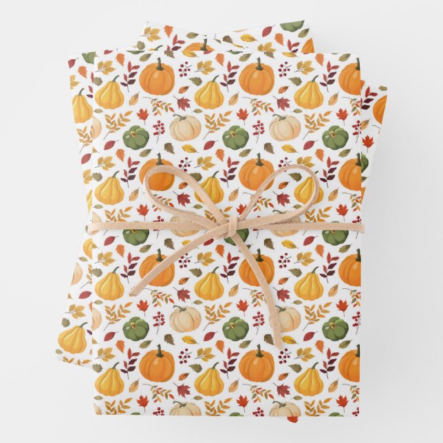 Erntepumpen und Herbstleaves Muster Geschenkpapier Set (Beispiel)