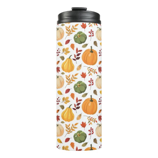 Erntepumpen und Herbstleaves Muster Thermosbecher (Vorderseite)