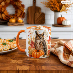 Erntezeit-Wildlife-Eule-und-Kürbis-Natur Tasse