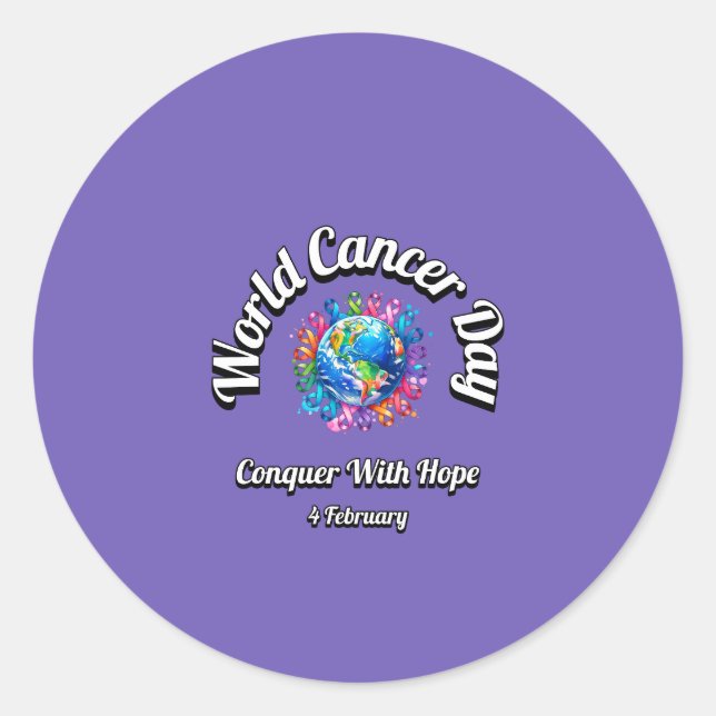 Erobern Sie mit Hoffnung. Weltkrebstag. Runder Aufkleber (Vorderseite)