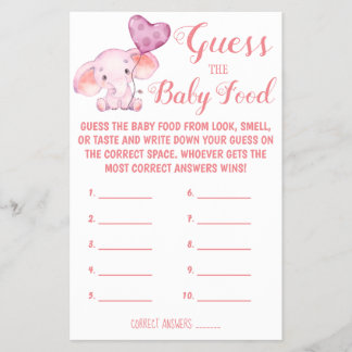 Errate das Babynahrung | Baby Shower Spielkarte Flyer