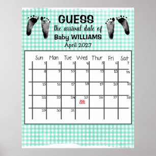 Errate den Geburtstermin Kalender Baby Fußabdrücke Poster