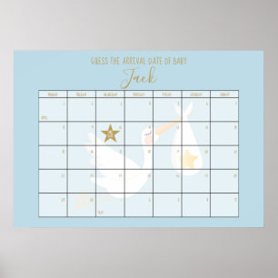 Errate den Geburtstermin Kalender Blau Baby Shower Poster