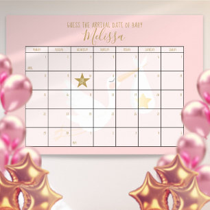 Errate den Geburtstermin-Kalender Rosa Babyparty-S Poster