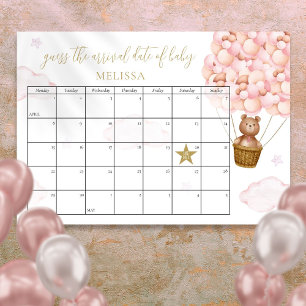 Errate Den Geburtstermin Teddybär Rosa Babyparty Poster