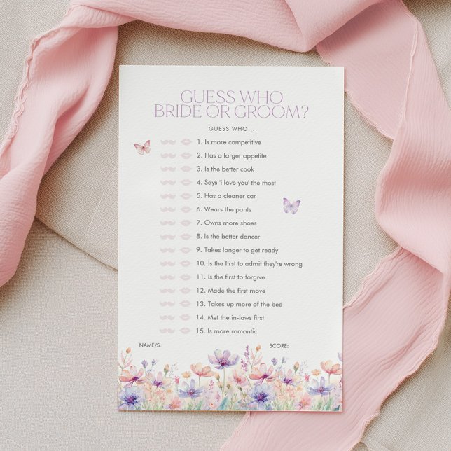 Errate wer Braut oder Bräutigam Florales Brautpart (Guess who Bride or Groom? Wildflower butterfly Bridal Shower Game)