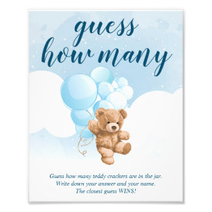 Errate wie viele blaue Teddybär Baby Shower Schild