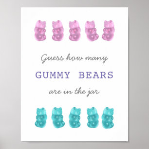 Errate wie viele Gummibärchen Rosa Blau Spiel Schi Poster