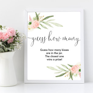 Errate wie viele Küsse rosa goldenes Babyshower-Sc Poster