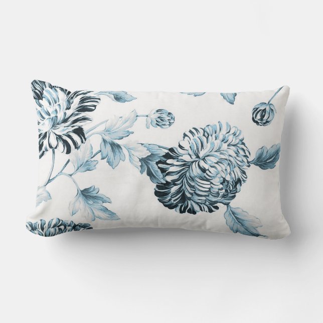 Erröten aquamarines blaues botanisches BlumenToile Lendenkissen (Vorderseite)