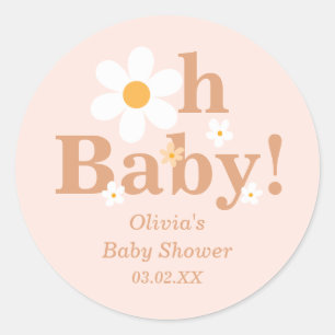 Erröten Boho Retro Gänseblümchen Oh Baby Shower Runder Aufkleber