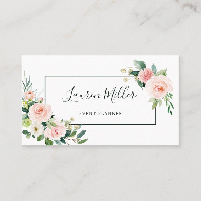 Erröten das rosa Blumen Blüten-Aquarell Visitenkarte (Vorderseite)