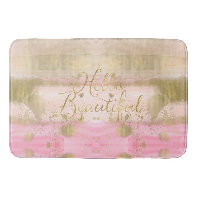 Erröten das rosa schöne Goldbezaubernde Aquarell Badematte (Vorderseite)