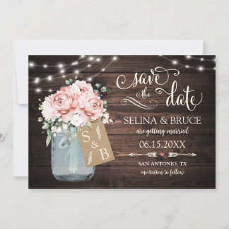 Erröten Florale Rustikale Holz Hochzeitseinladung Einladung