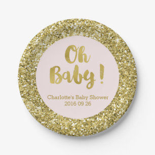 Erröten GoldGlitzer-oh Baby-Baby-Duschen-Platte Pappteller