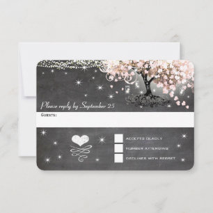 Erröten Korallen Kreidetafel Rosa Herz Blatt Baum RSVP Karte