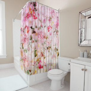 Erröten moderne mit Blumenstreifen des rosa Duschvorhang