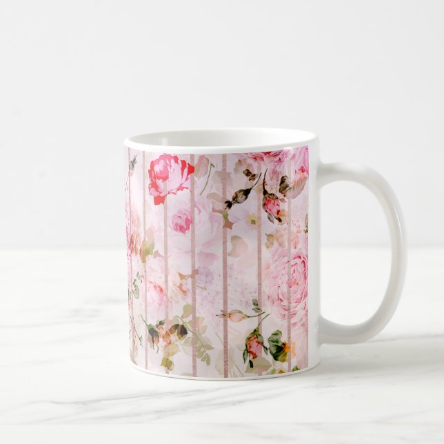 Erröten moderne mit Blumenstreifen des rosa Kaffeetasse (Rechts)