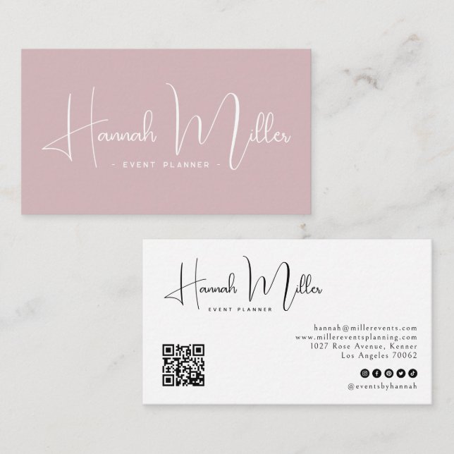 Erröten | Moderner eleganter minimalistischer QR-C Visitenkarte (Vorne/Hinten)