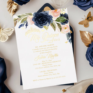 Erröten Navy Gold Schmetterling Mis Quince Quincea Folieneinladung