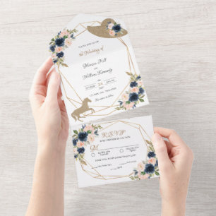 Erröten & Navy Kentucky Derby Hochzeitseinladungen All In One Einladung