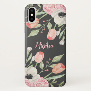 Erröten rosa Aquarell-Blumenmonogramm Case-Mate iPhone Hülle