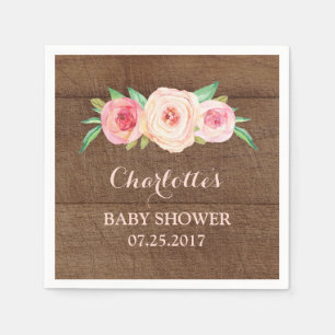 Erröten rosa Aquarell-hölzerne mit BlumenBabypar Serviette
