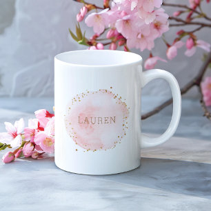 Erröten rosa Aquarell-Kreis-Goldpunkte Kaffeetasse