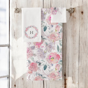 Erröten rosa Blumen Badhandtuch Set