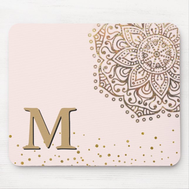 Erröten rosa GoldMandala Boho | mit Monogramm Mousepad (Vorne)
