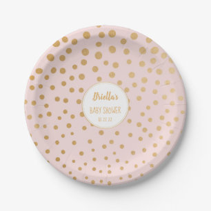 Erröten rosa Goldpunktmädchen-Babypartythema Pappteller
