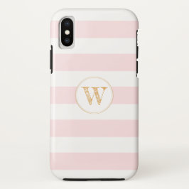 Erröten rosa Goldstreifenmonogramm-Telefonkasten iPhone X Hülle