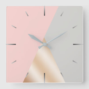 Erröten Rosa-, Grau- u. Rosengoldgeometrische Quadratische Wanduhr