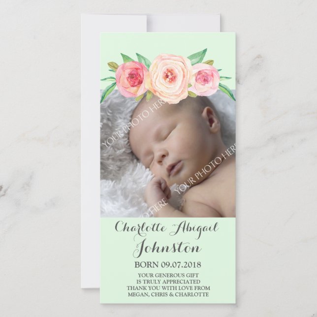 Erröten rosa MintThank Sie Babyparty Dankeskarte (Vorderseite)