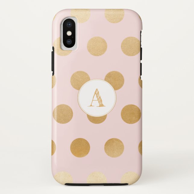 Erröten Rosa mit großen GoldTupfen, Monogramm Case-Mate iPhone Hülle (Rückseite)