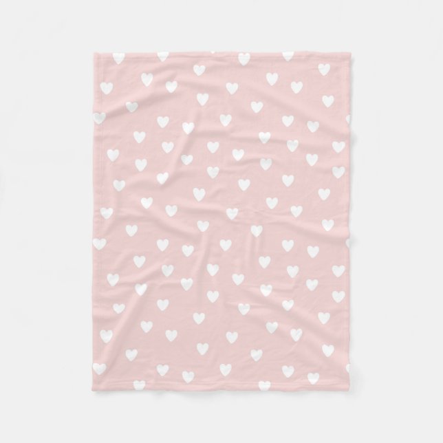 Erröten Rosa mit weißen Herzen Fleecedecke (Vorderseite)