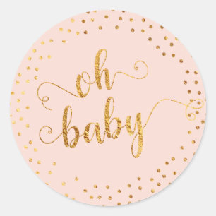 Erröten rosa "oh Baby-" Imitat-GoldfolieConfetti Runder Aufkleber