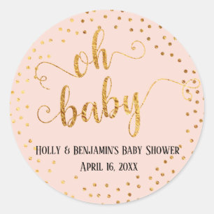 Erröten rosa "oh Baby-" Imitat-GoldfolieConfetti Runder Aufkleber
